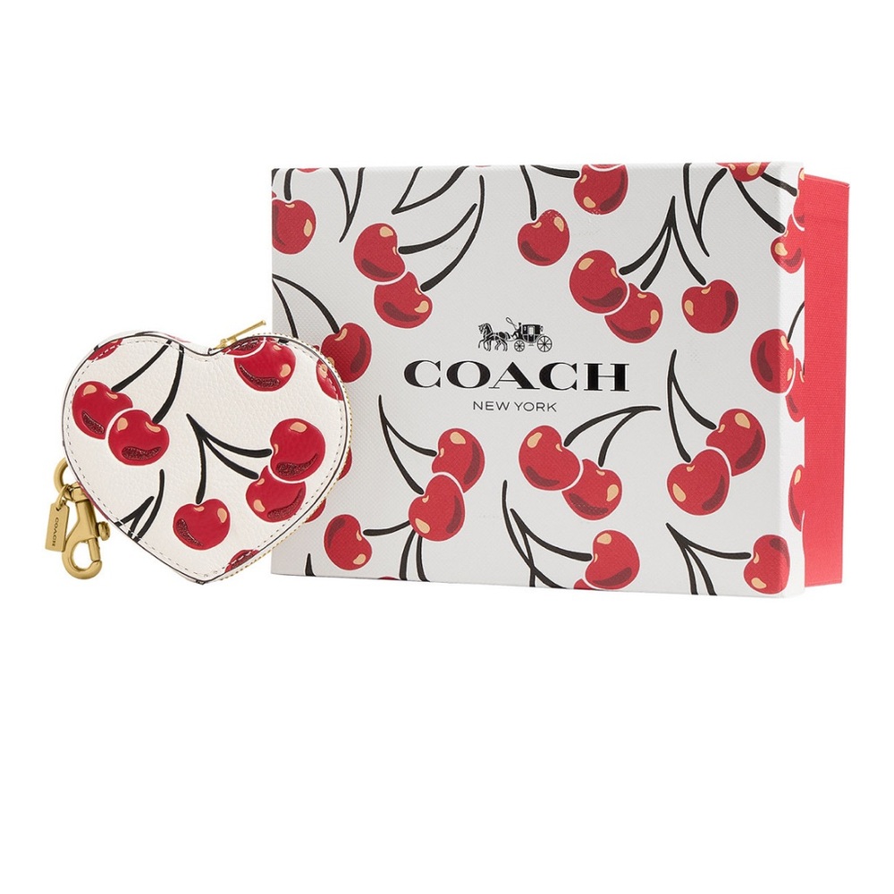 Coach Red Cherry Heart Pouch with Matching Gift Box